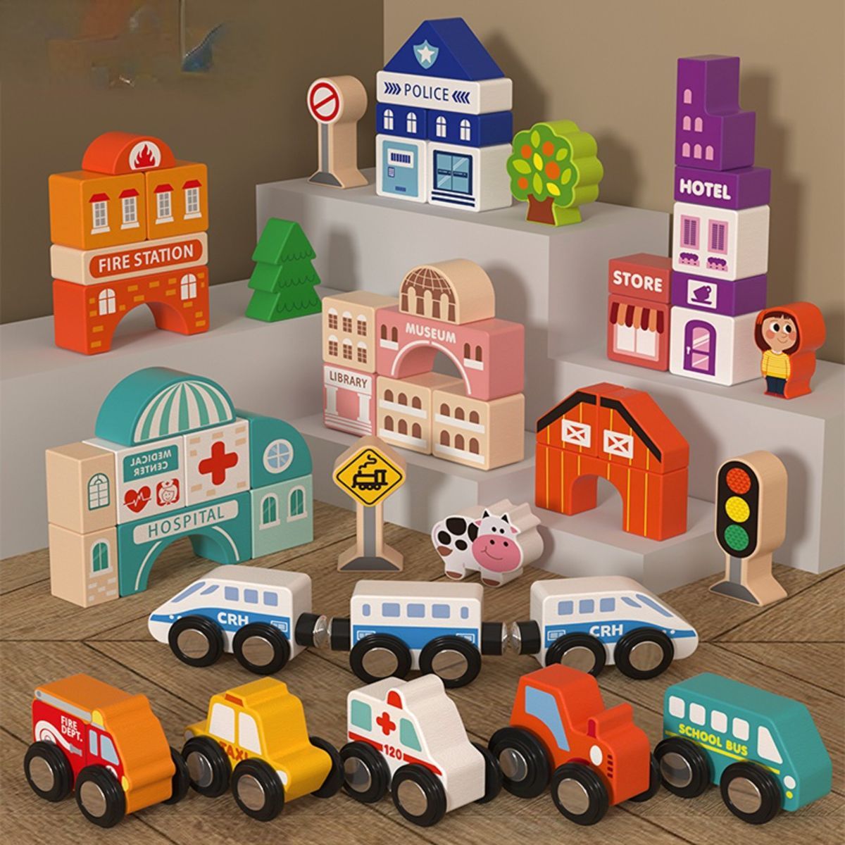 Educational city transport blocks toy.