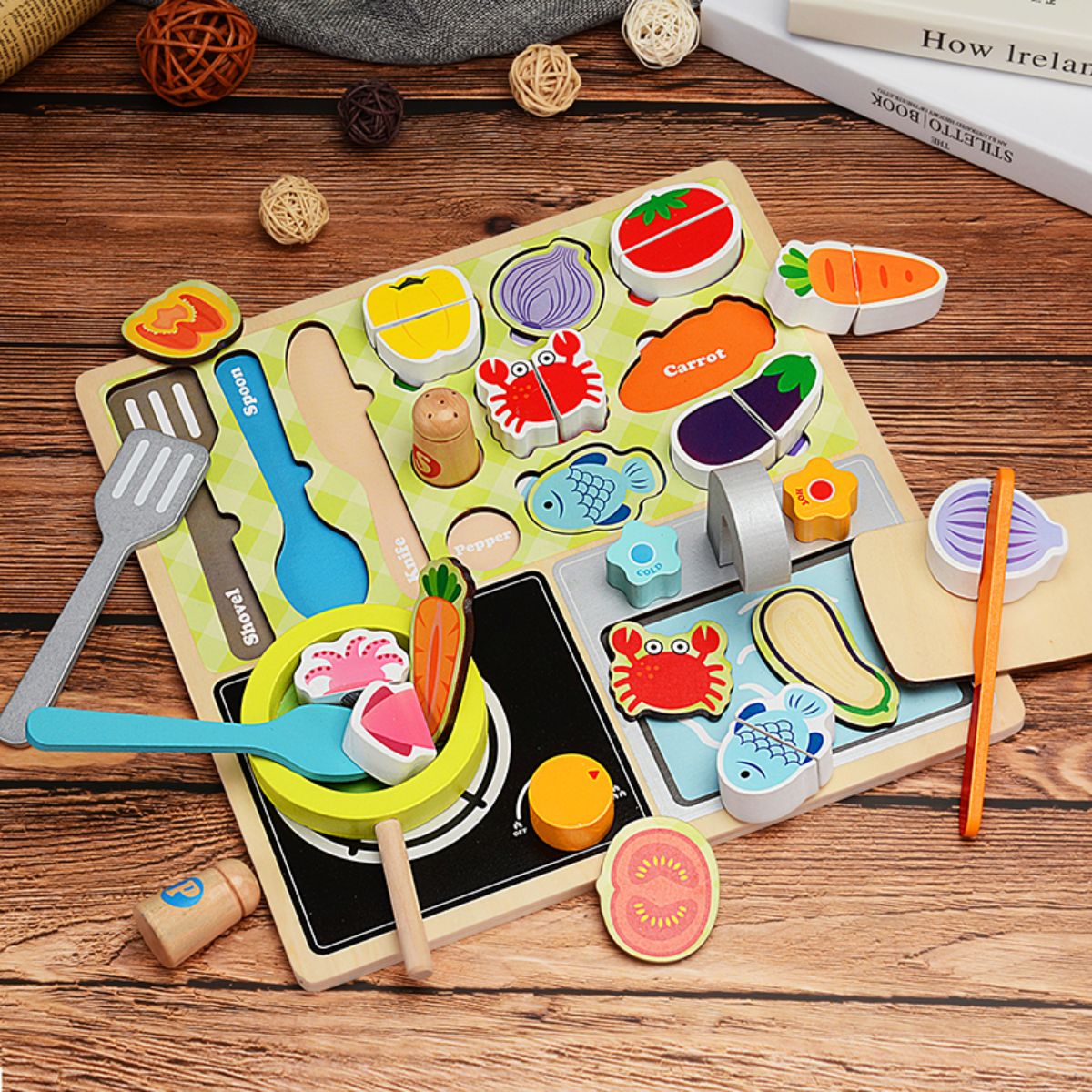 Role-play kitchen toy set.