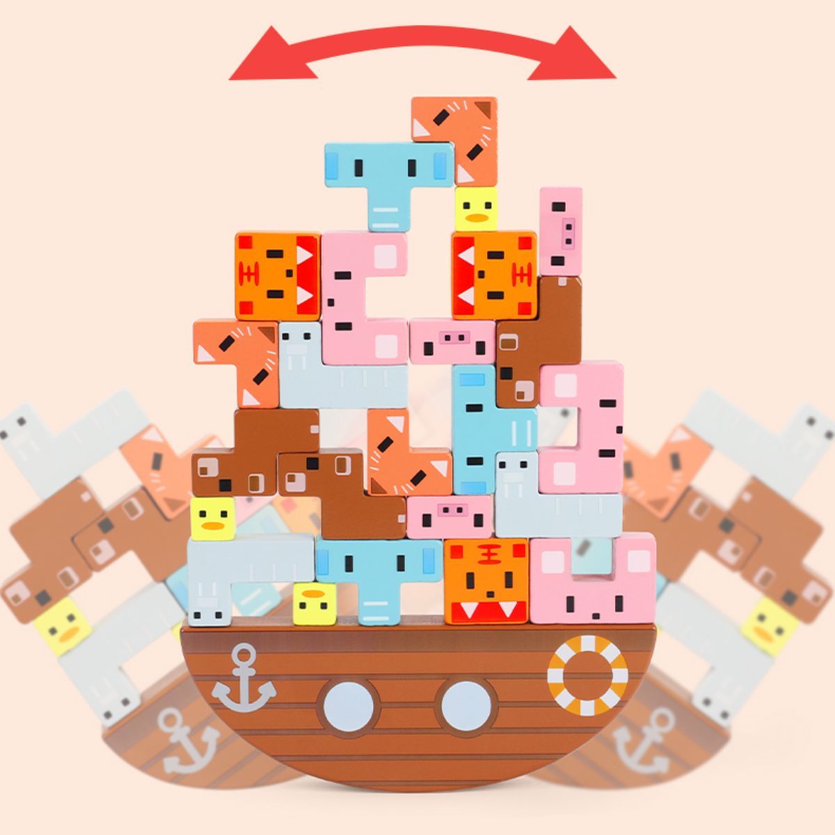 Balanced animal stacking toys, suitable for children aged 1 to 5 years.