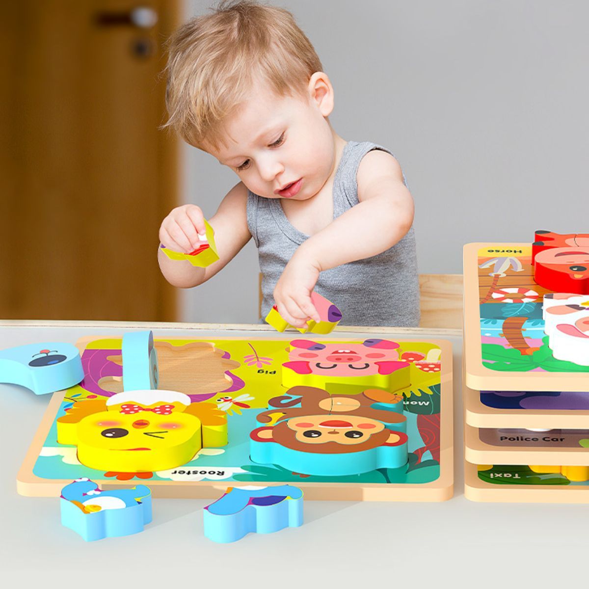 Educational puzzles suitable for children aged 1 to 3 years.