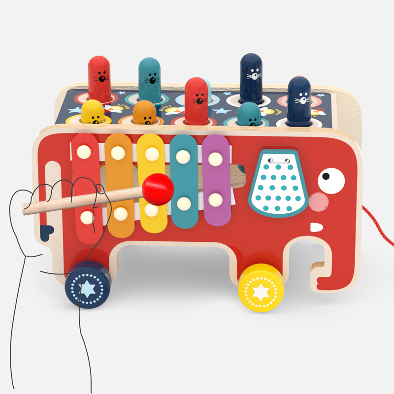 Elephant Whack-a-Mole & Xylophone Wooden Toy Set