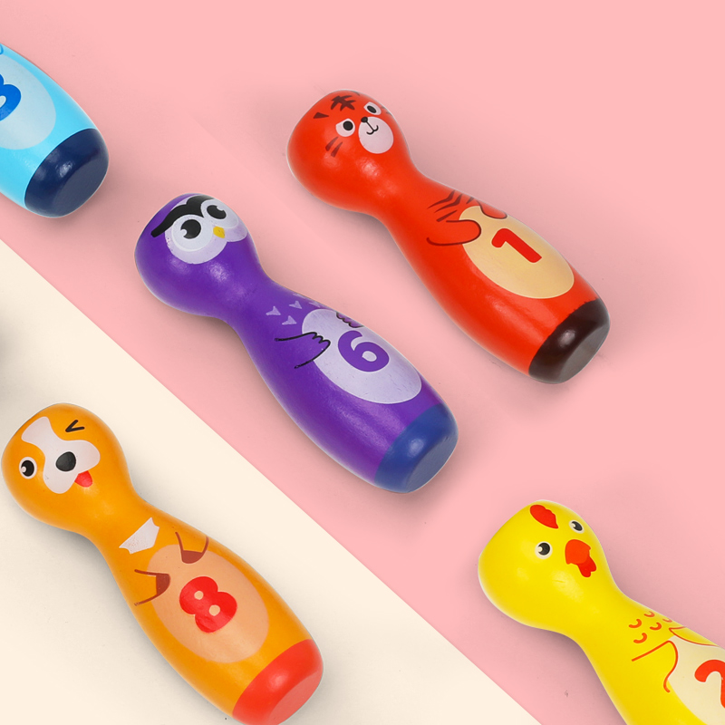Wooden Number Bowling Toy Set with Animal Pins