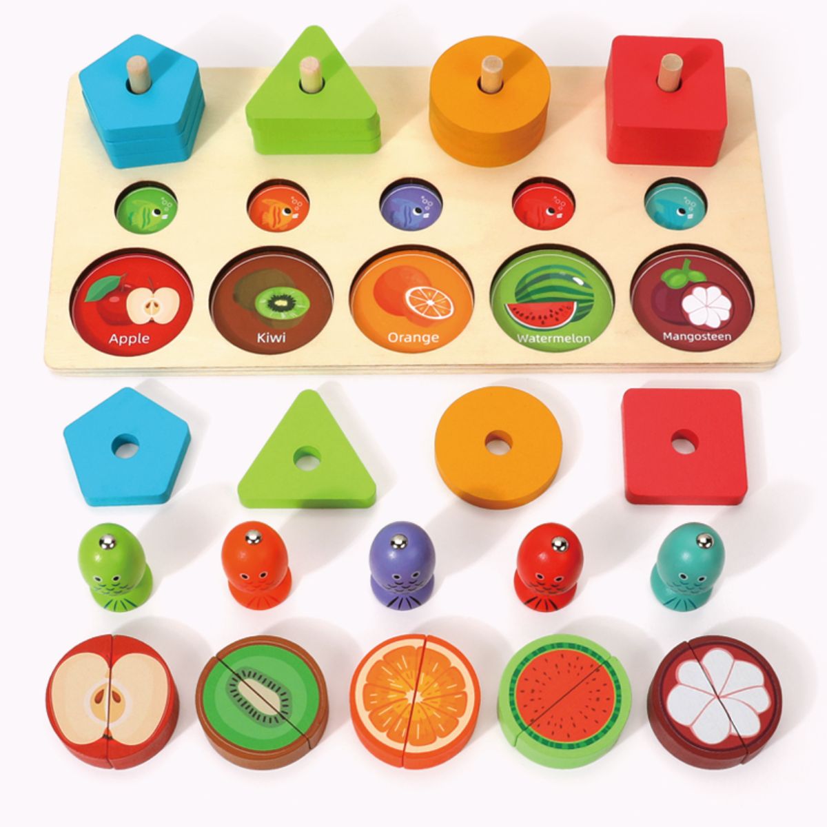Multi-functional magnetic fruit set.