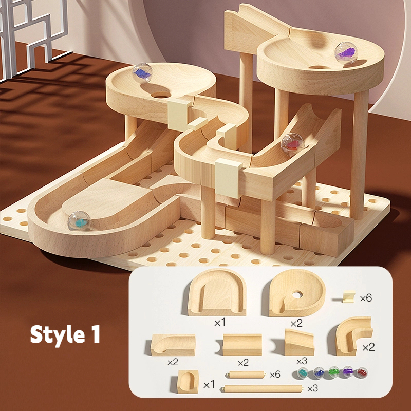 Wooden Marble Run Track Set