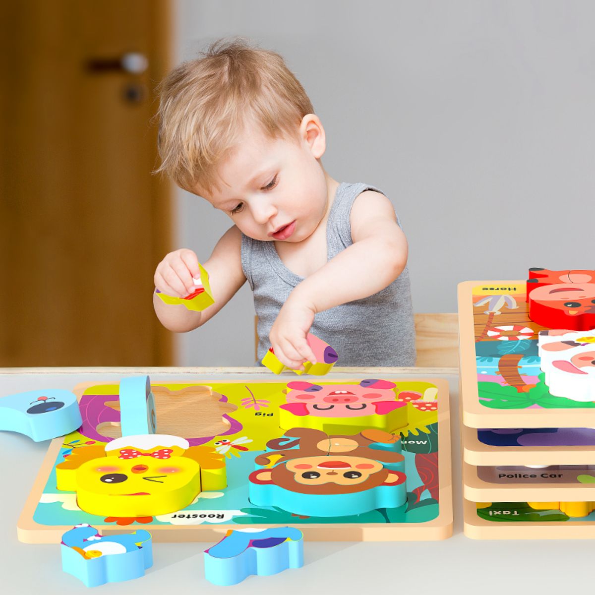 Educational puzzles suitable for children aged 1 to 3 years.
