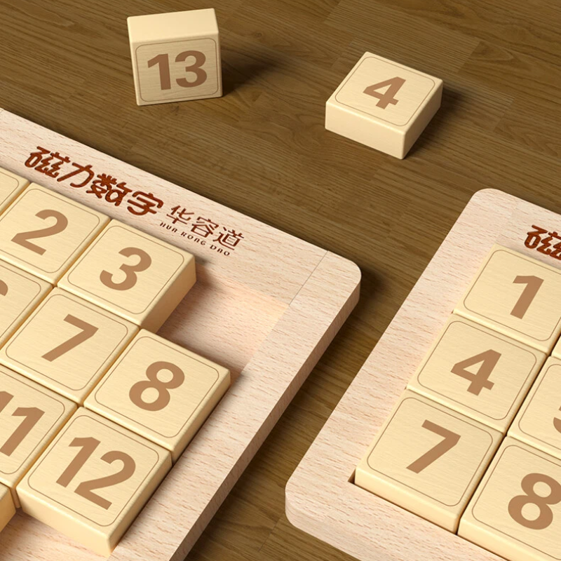 Magnetic Wooden Number Sliding Puzzle – Hua Rong Dao Logic Game