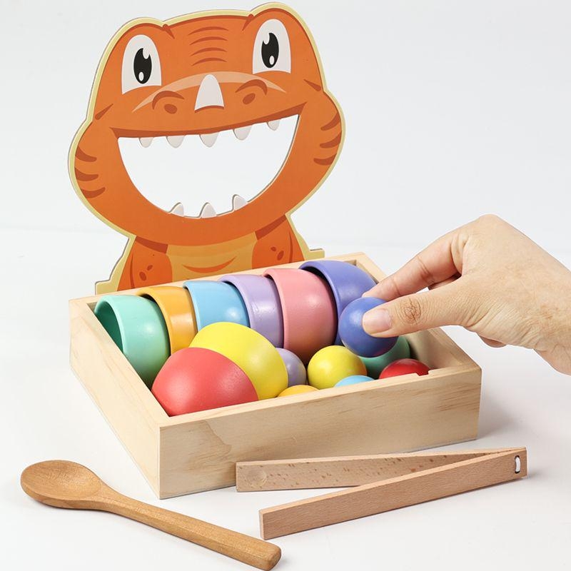 Wooden Dinosaur Montessori Color Sorting & Fine Motor Skills Toy