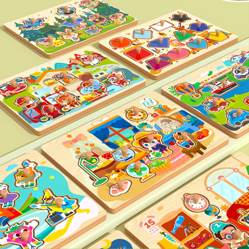 Wooden Puzzle Board with Handle – 8 Themed Pattern Options for Kids’ Learning & Play