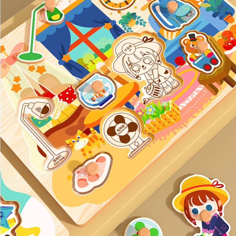 Wooden Puzzle Board with Handle – 8 Themed Pattern Options for Kids’ Learning & Play