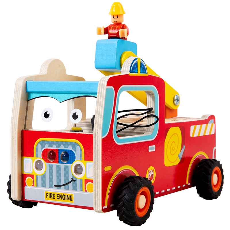 Wooden Fire Truck Toy with Firefighter Figure