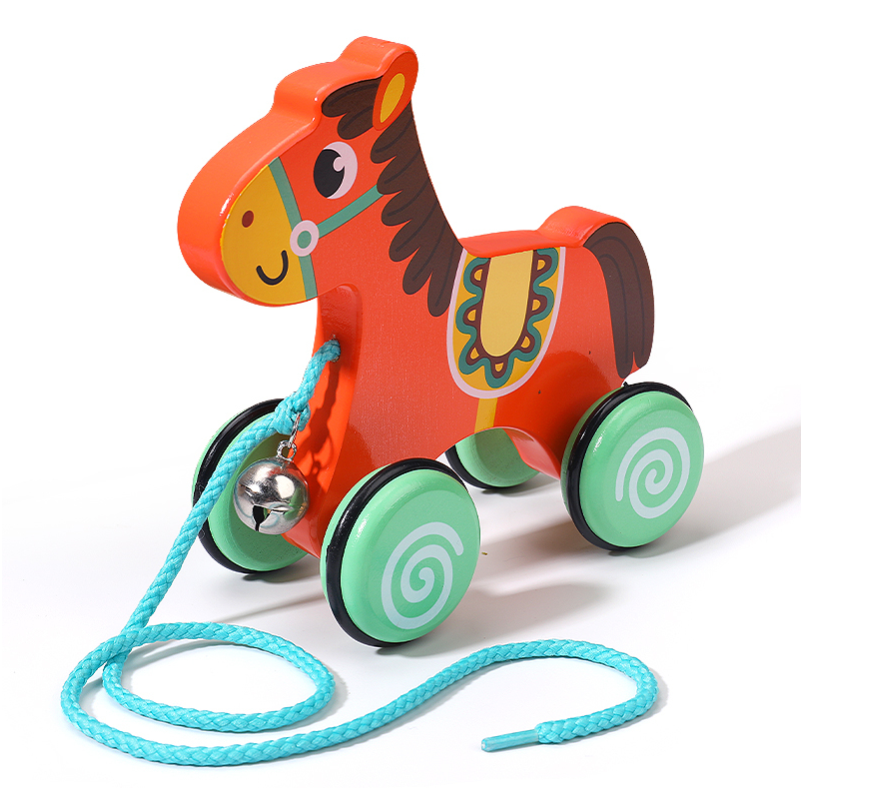 Wooden Pull-Along Horse Toy with Bell | Classic Montessori Toddler Pull Toy for Early Walking & Play