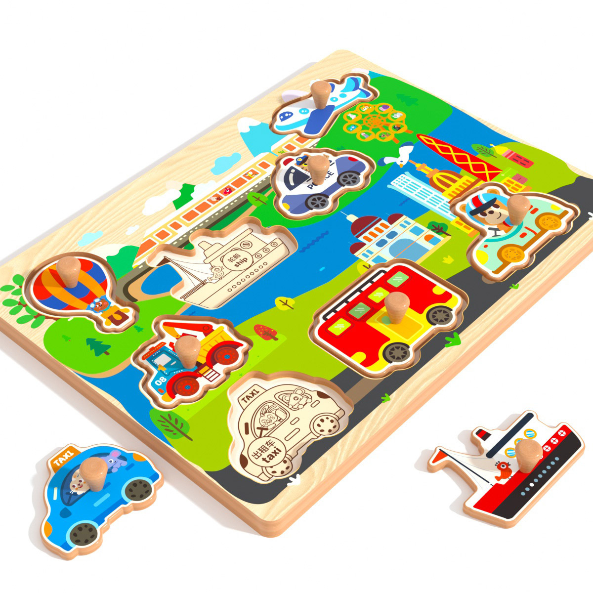 Wooden Puzzle Board with Handle – 8 Themed Pattern Options for Kids’ Learning & Play