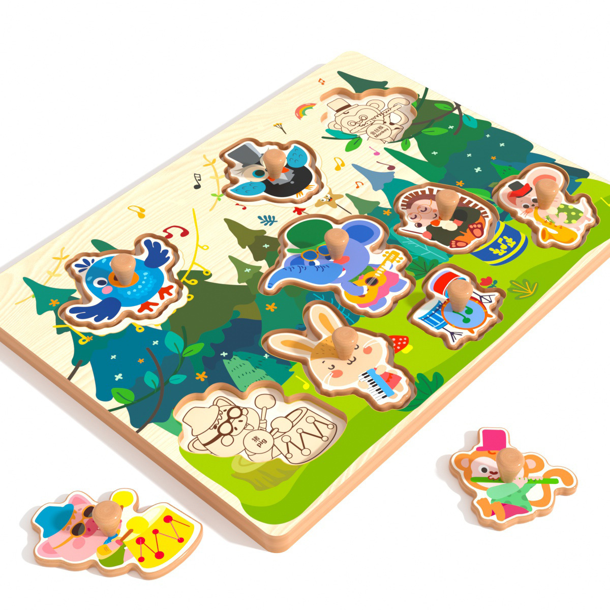 Wooden Puzzle Board with Handle – 8 Themed Pattern Options for Kids’ Learning & Play