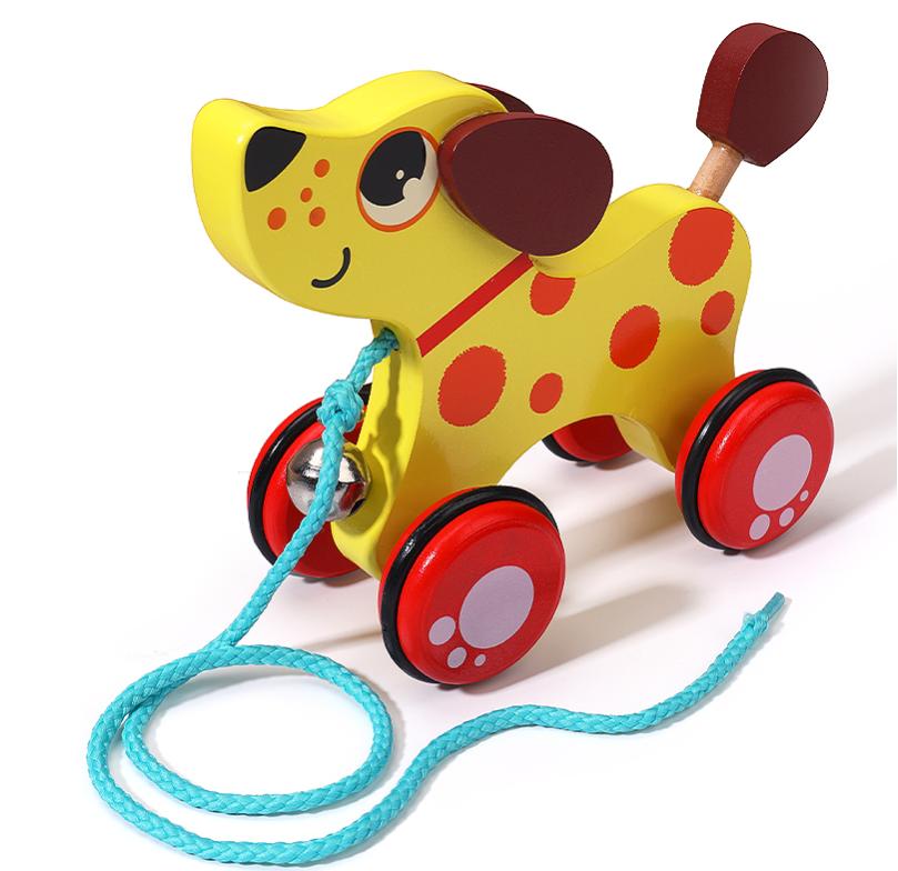 Wooden Dog Pull Bell Car