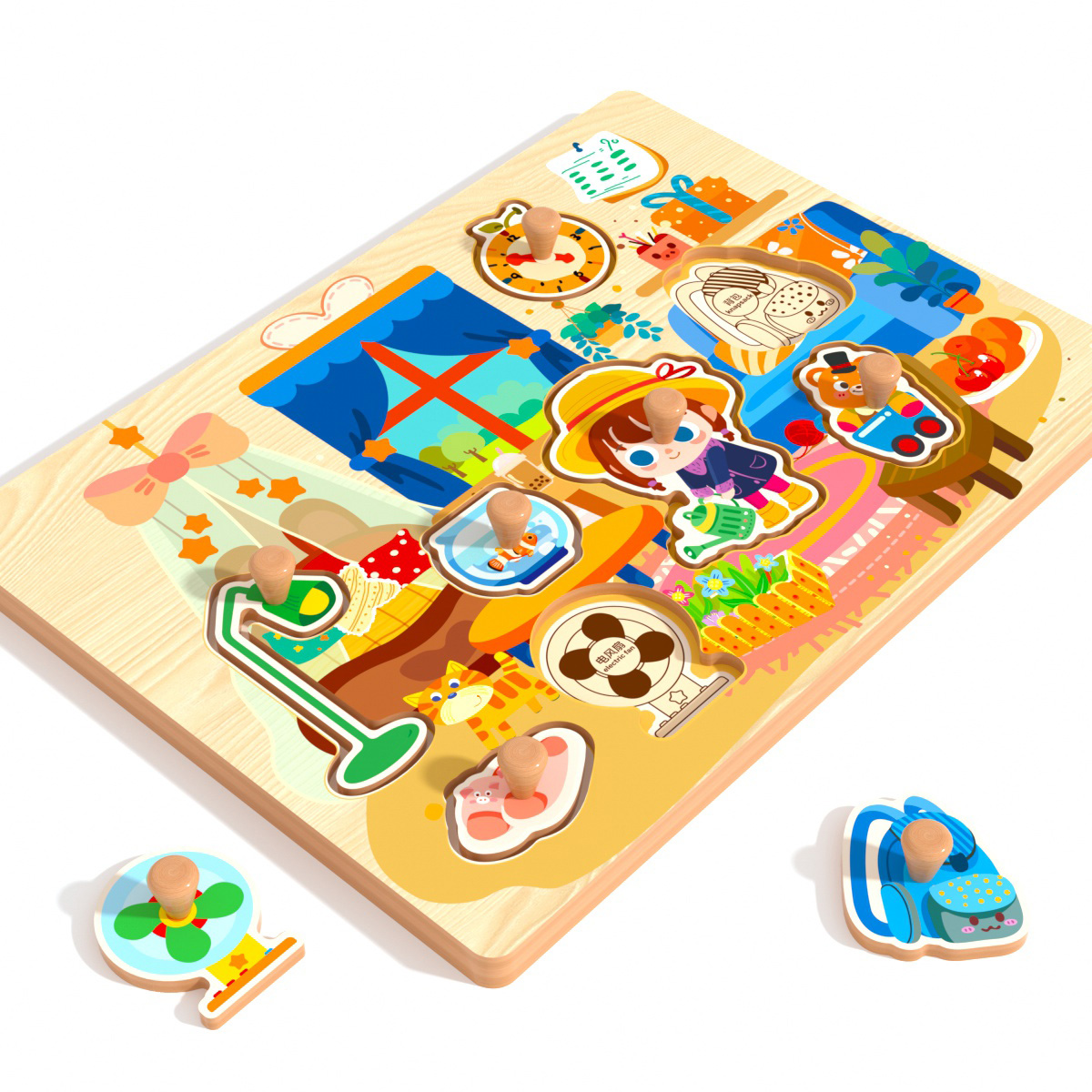 Wooden Puzzle Board with Handle – 8 Themed Pattern Options for Kids’ Learning & Play
