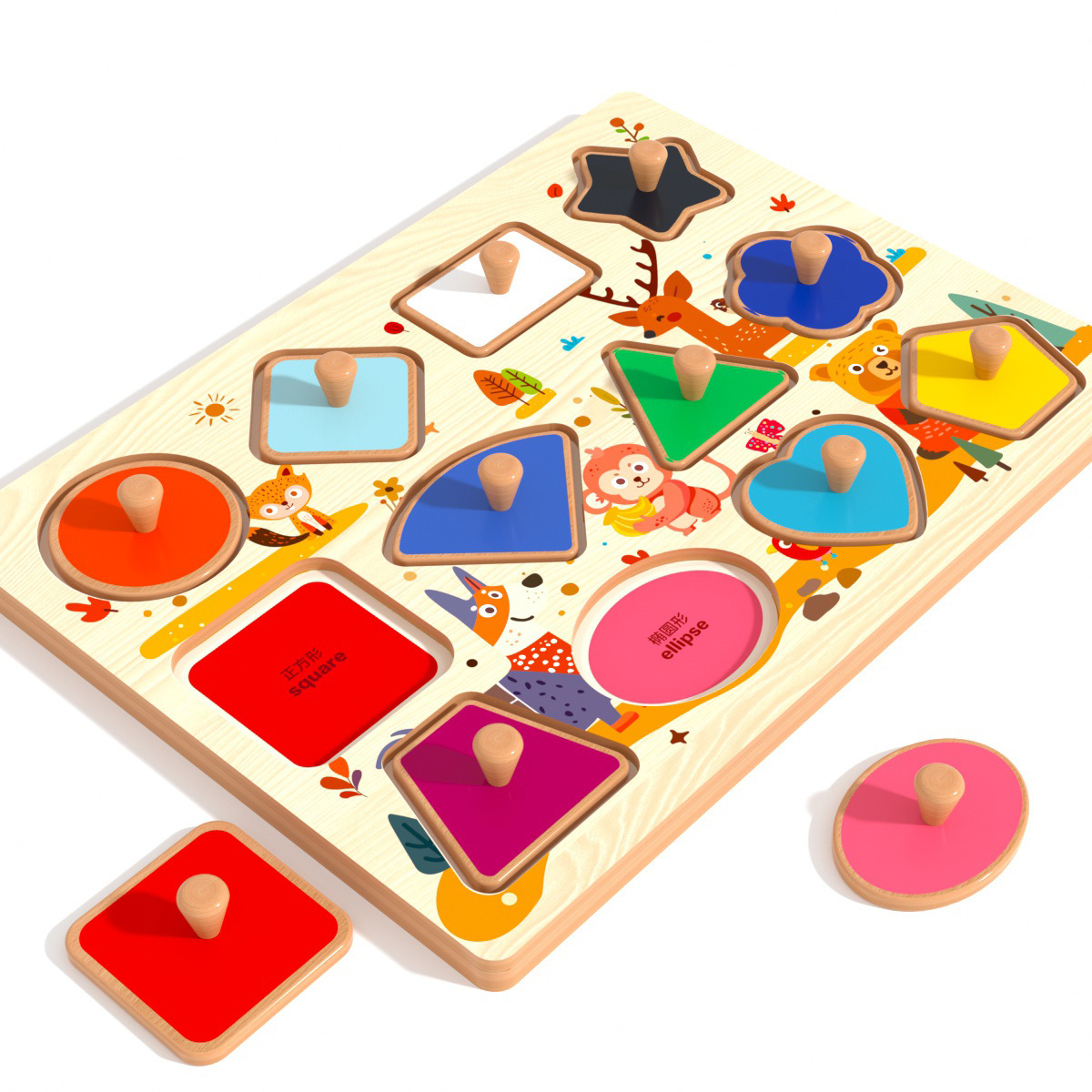 Wooden Puzzle Board with Handle – 8 Themed Pattern Options for Kids’ Learning & Play