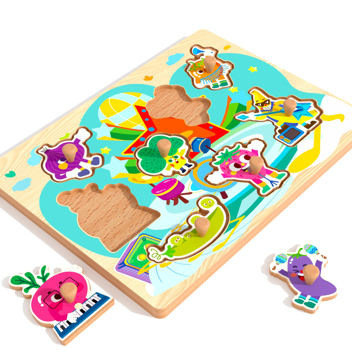 Wooden Puzzle Board with Handle – 8 Themed Pattern Options for Kids’ Learning & Play
