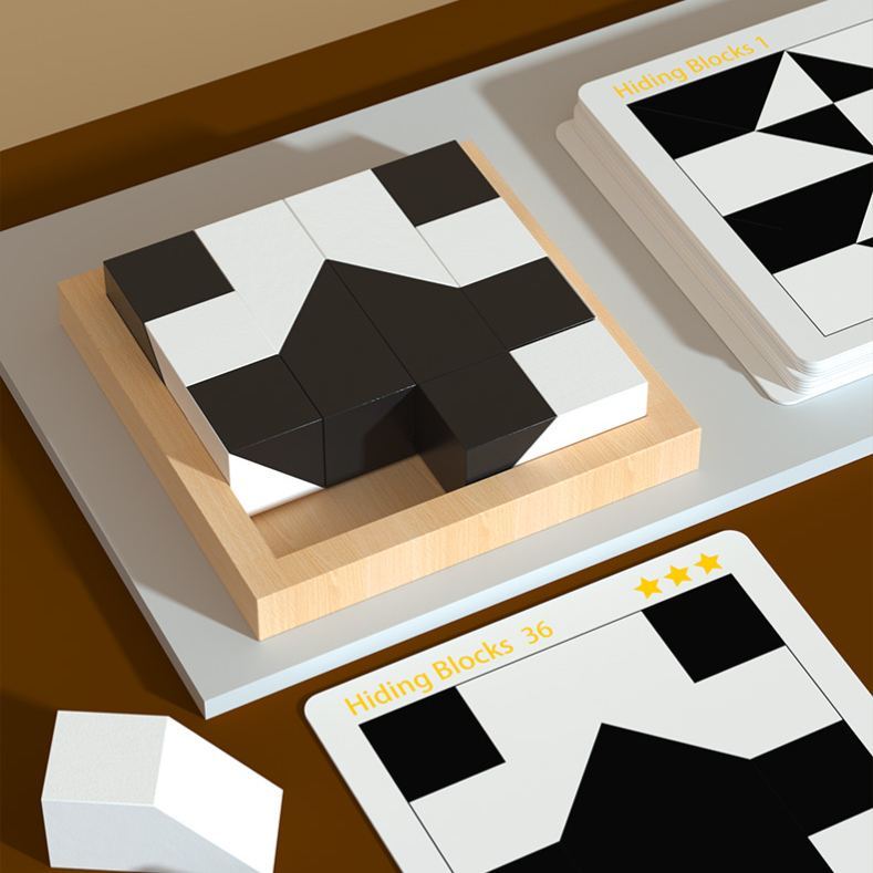 Wooden Logic Puzzle “Hide Building Blocks” | Montessori Brain Training Toy for Wholesale & OEM