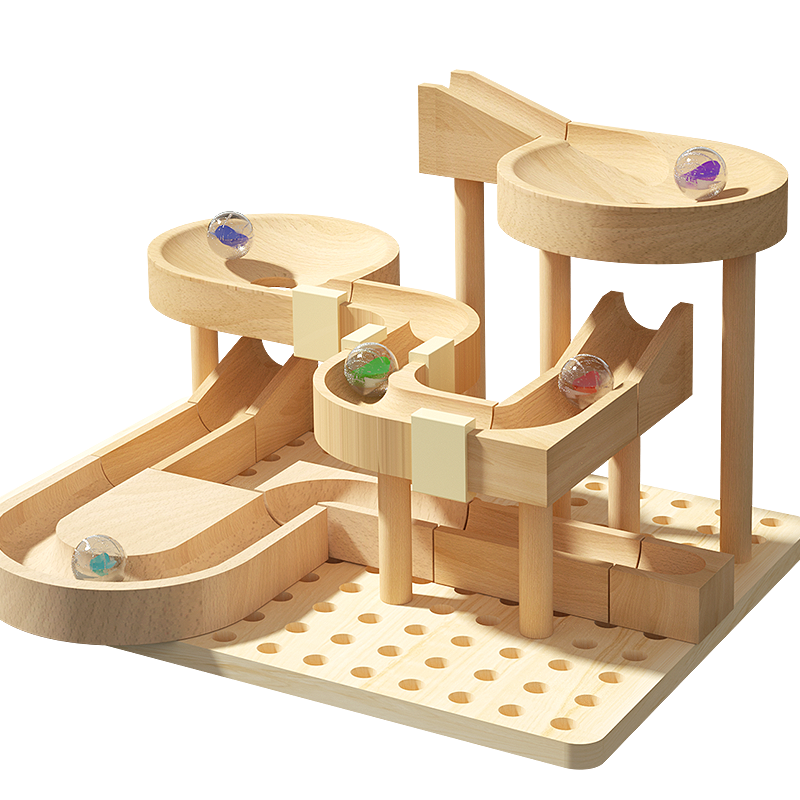 Wooden Marble Run Track Set