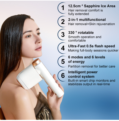 Aolemon No Extra Head Laser Hair Removal for Women and Men IPL Hair Removal with Ice-Cooling System for Painless & Long-Lasting Result Permanent at-home Epilation with Unlimited Flashes