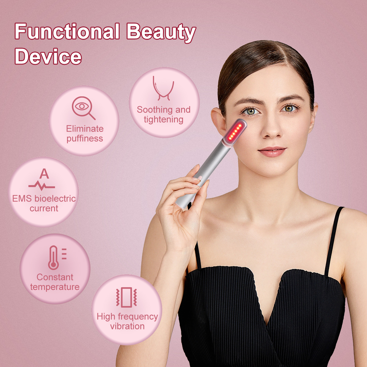 Aolemon 5-in-1 EMS Eye Beauty Massager Red + Blue Light Therapy Wand With  Heat Compression