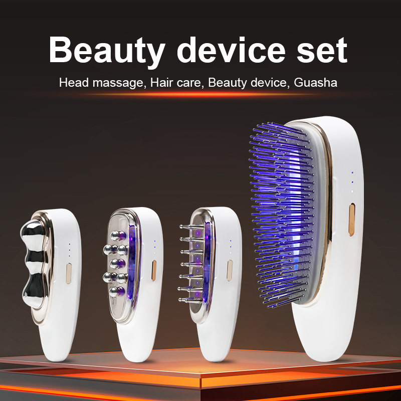 Aolemon Multifunctional 4 in 1 Electric Straight Comb Hair Vibration Body Massage Machine Hair Brushes beauty device guasha for Women