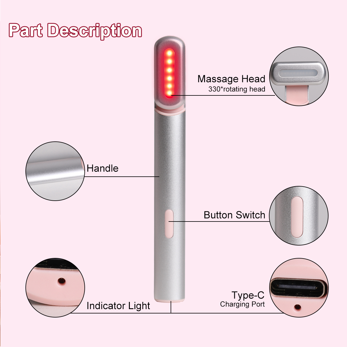 Shenzhen JYK Wholesale Eye Facial Beauty Massager Ems Vibration Eye Led Red Light Massager Wand With Heat Compression