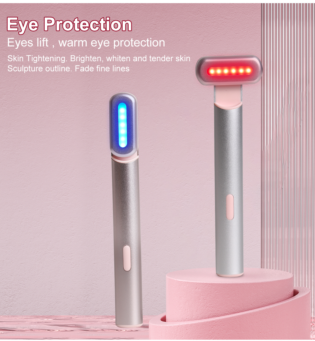 Aolemon 5-in-1 EMS Eye Beauty Massager Red + Blue Light Therapy Wand With Heat Compression