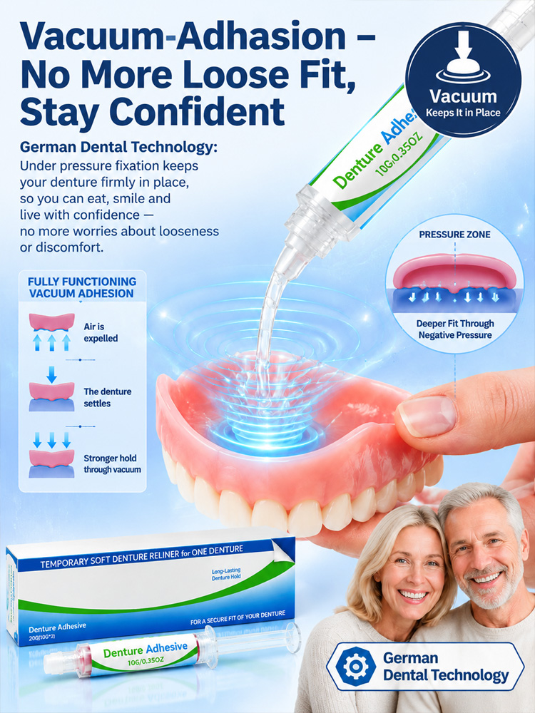 Denture Adhesive Kit– German Quality, Zinc-Free & Long-Lasting Comfort Hold for a Confident Smile
