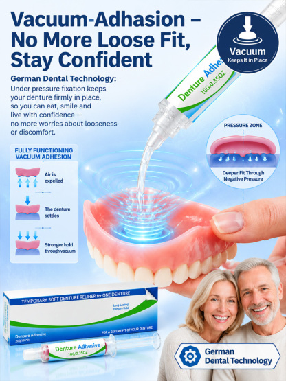 Denture Adhesive Kit– German Quality, Zinc-Free & Long-Lasting Comfort Hold for a Confident Smile