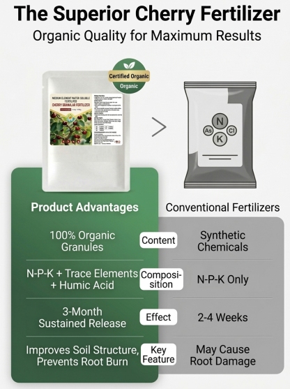 🍒 Say Goodbye to Overpriced Supermarket Cherries! 🍒USDA-Certified Fertilizer Exclusively Formulated for CherriesHigh Phosphorus & Potassium Blend Boosts FloweringWatch Your Harvest Explode!