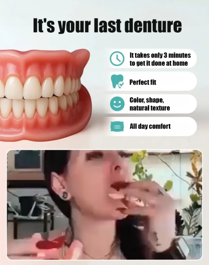 No Dentist Visit Needed! 😁 Custom Fit in 3 Mins! 🕒 Medical-Grade Silicone Dentures ✅ 180-Day Warranty & Refund Guarantee!