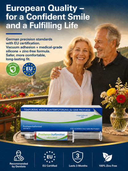 Denture Adhesive Kit– German Quality, Zinc-Free & Long-Lasting Comfort Hold for a Confident Smile