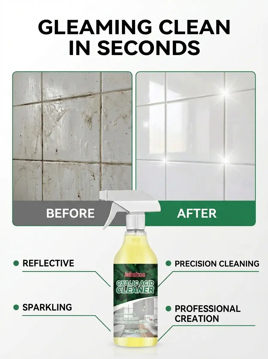 【Oxalic Acid Cleaner】Dissolve 10-year limescale in 5 seconds, no brushing & no rinsing, just spray and wipe clean instantly. Removes 99.99% of tough stains.