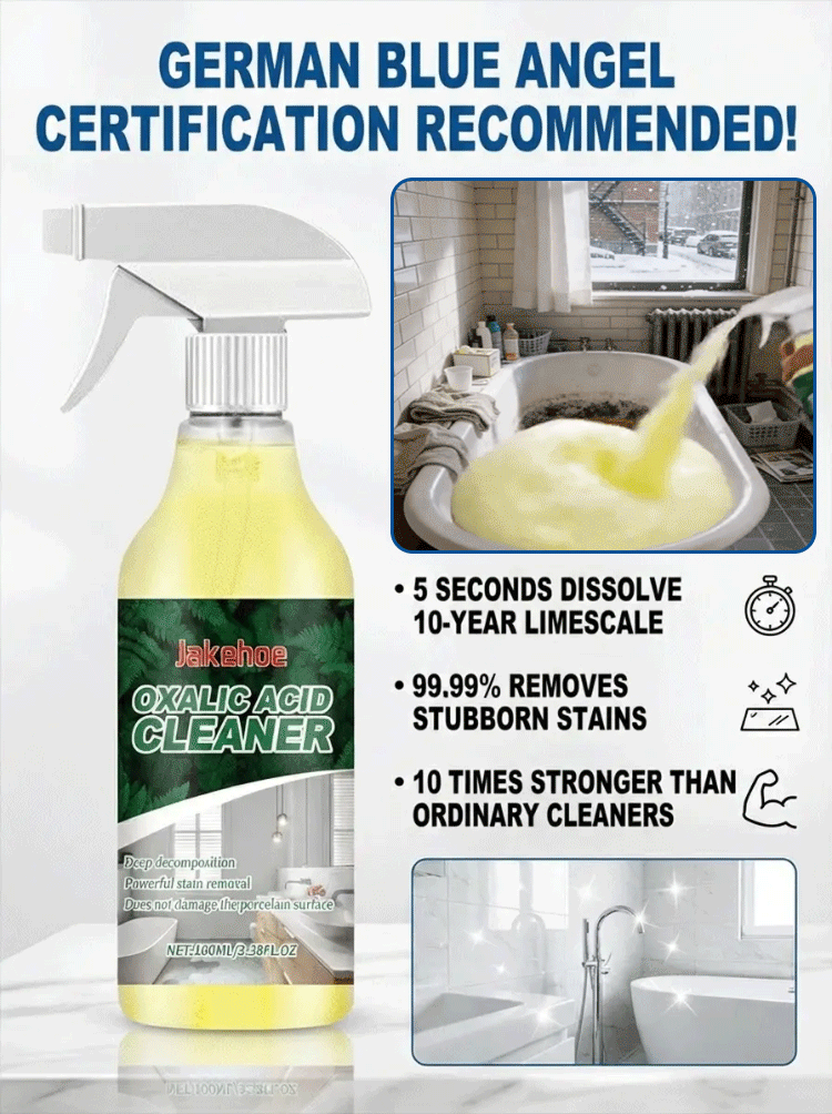 【Oxalic Acid Cleaner】Dissolve 10-year limescale in 5 seconds, no brushing & no rinsing, just spray and wipe clean instantly. Removes 99.99% of tough stains.