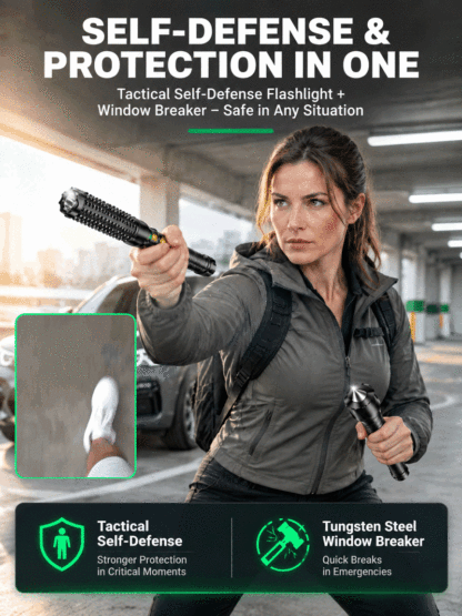German Tactical Flashlight | 1000m Ultra Long-Range, COB Side Light, Window Breaker & IPX6 Waterproof Emergency Gear