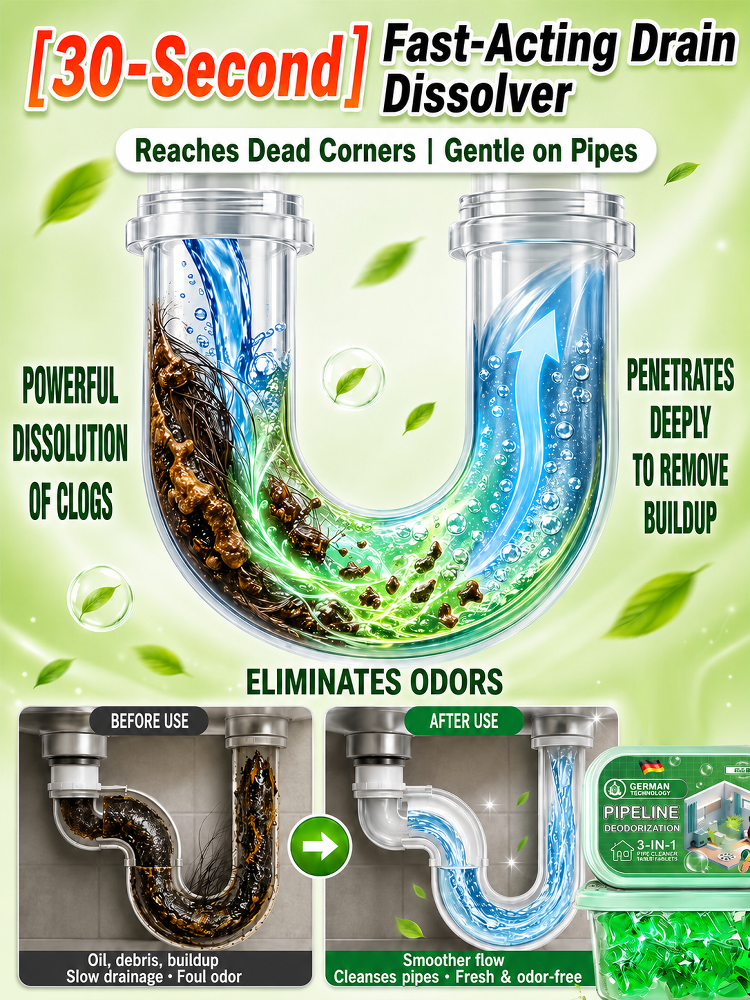 3-in-1 Pipeline Care Water-Soluble Deodorizer Beads – Unclogs, Deodorizes & Repels Drain Flies