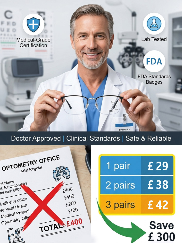  Auto-focus multifocal reading glasses, blue light blocking, 0-1000 auto-focus, doctor approved. 3 pairs for only £42!