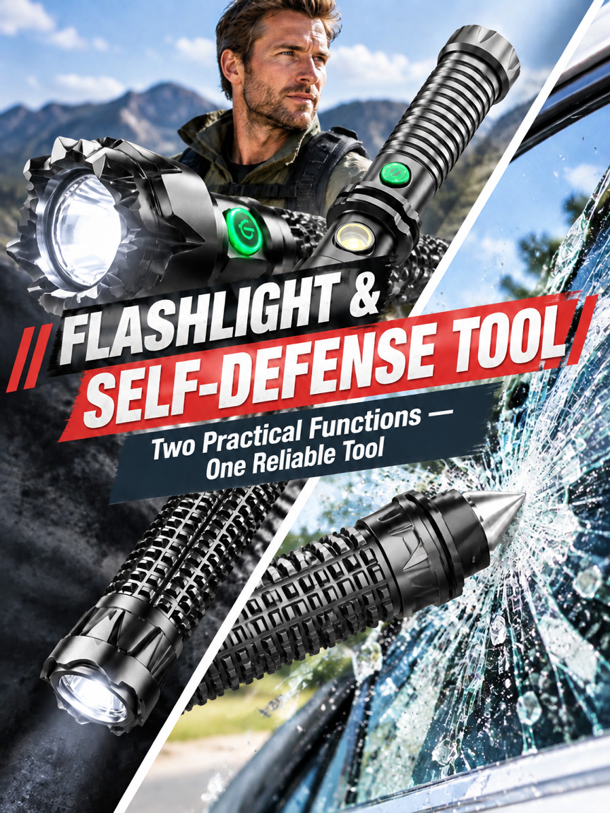 German Tactical Flashlight | 1000m Ultra Long-Range, COB Side Light, Window Breaker & IPX6 Waterproof Emergency Gear