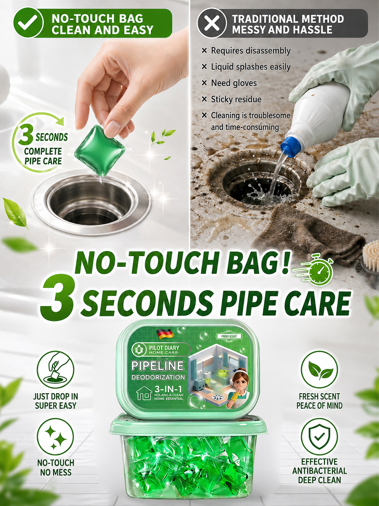 3-in-1 Pipeline Care Water-Soluble Deodorizer Beads – Unclogs, Deodorizes & Repels Drain Flies