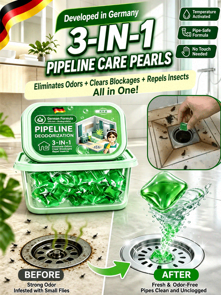 3-in-1 Pipeline Care Water-Soluble Deodorizer Beads – Unclogs, Deodorizes & Repels Drain Flies