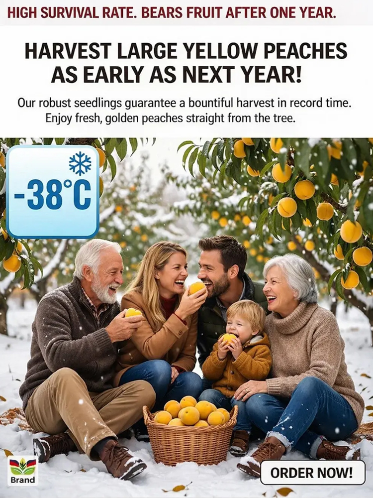 🍑 Cold hardy down to -38°C, USDA-certified extra-large yellow peach tree saplings. Guaranteed to bear fruit in the 2nd year with a 99% survival rate. 100% replacement for dead seedlings—a must-have for beginners 🎁