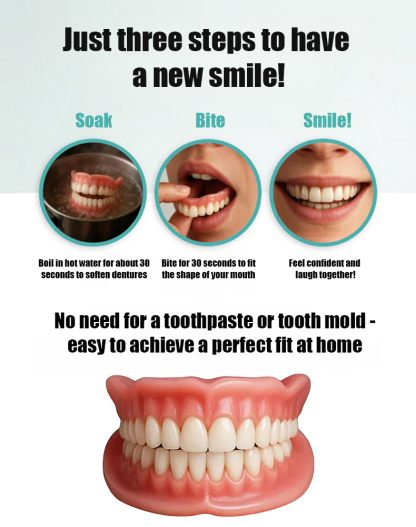 No Dentist Visit Needed! 😁 Custom Fit in 3 Mins! 🕒 Medical-Grade Silicone Dentures ✅ 180-Day Warranty & Refund Guarantee!