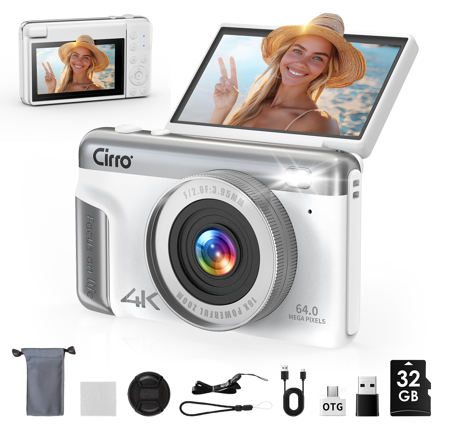 Native 4K Digital Camera 64MP| 3" Flip Screen Vlogging Camera with Built-in Microphone