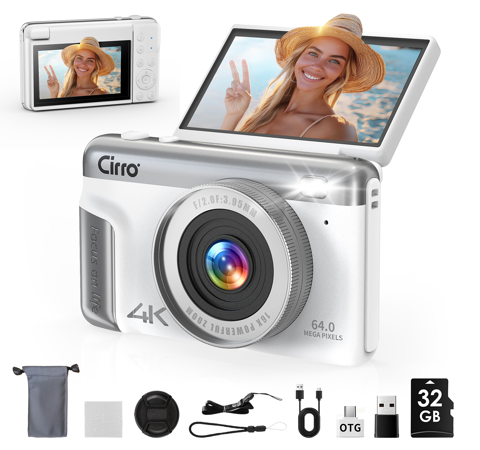 Native 4K Digital Camera 64MP| 3" Flip Screen Vlogging Camera with Built-in Microphone