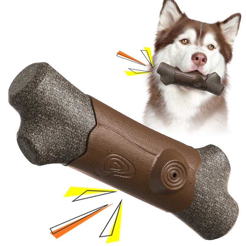 Bite-resistant, sound-making teething stick tree branch dog toy