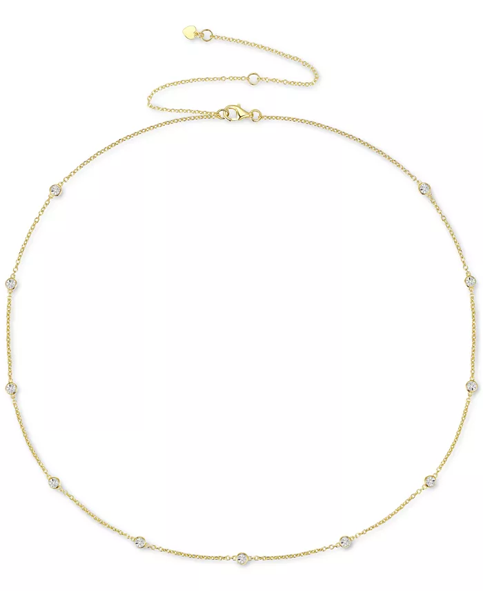 Diamond Bezel Necklace (1/10 ct. t.w.) in Sterling Silver, 14k Gold-Pl