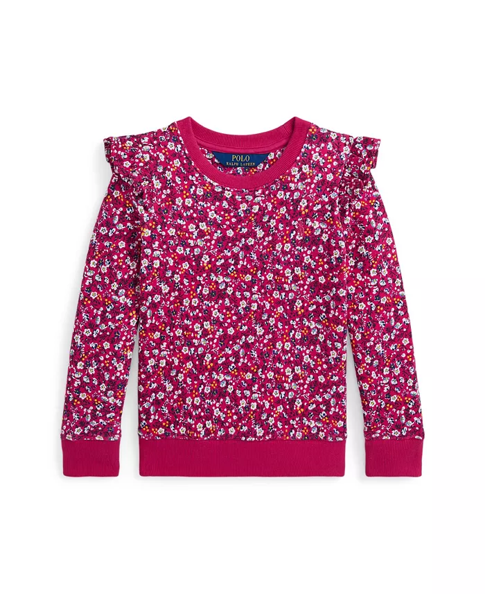 Toddler and Little Girls Floral Ruffled Fleece Sweatshirt