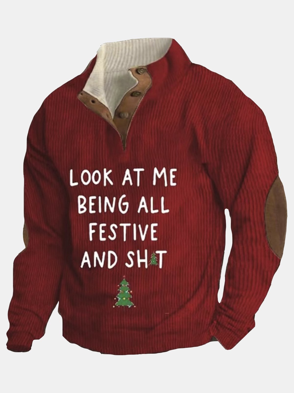 Christmas Holiday Quarter Button Stand Collar Sweatshirts Warm Comfortable Camp Outdoor Pullover Sweatshirts