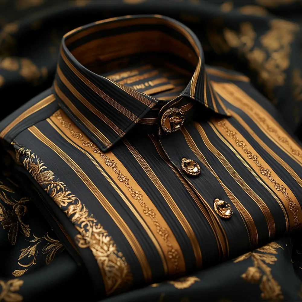 High Elasticity Soft Unique Men's Satin Luxe Print Short Sleeve Button Shirt